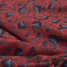 Crêpe Polyester Imprimé Fleur Cachemire Bleu fond Vermillon effet Texturé crépon