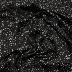 Crêpe Polyester Satiné Imprimé Motif Pois Blanc et Rose fond Noir
