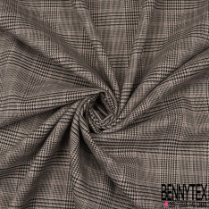 Coupon 3m Polyester Imprimé Prince de Galles Noir Beige Rose Pâle