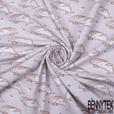 Jersey Coton Elasthanne Imprimé Baleine Fantaisie fond Lin chiné