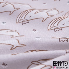 Jersey Coton Elasthanne Imprimé Baleine Fantaisie fond Lin chiné