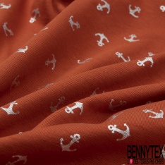 Jersey Coton Elasthanne Imprimé Ancre Mylar Argent fond Orange Brûlé