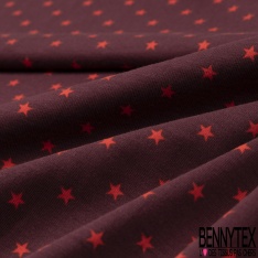 Jersey Coton Elasthanne Imprimé Petite Etoile Rouge fond Prune