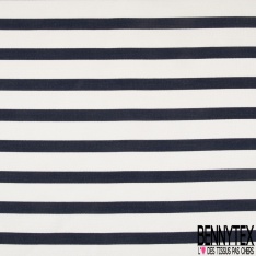 Coupon 3m Coton Polyester Demi Natté Rayure Horizontale Navy Ecru