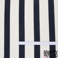 Coupon 3m Coton Polyester Demi Natté Rayure Horizontale Navy Ecru