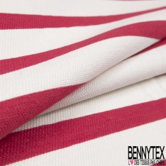 Coupon 3m Coton Polyester Demi Natté Rayure Horizontale Rouge Ecru
