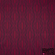 Gabardine Coton Elasthanne Imprimé Géométrique Arts Décos Prune Rouge Bleu Nuit