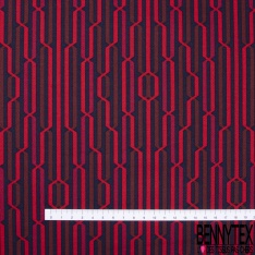 Gabardine Coton Elasthanne Imprimé Géométrique Arts Décos Prune Rouge Bleu Nuit