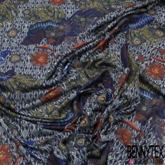 Maille Crêpée Elasthanne motif Rayure Horizontale Embossée ton sur ton Charbon Paillette irisée