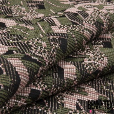 Jacquard Coton Tissé Teint Plume de Paon Stylisée Japonisante Bleu Majolique Brunette fond Navajo