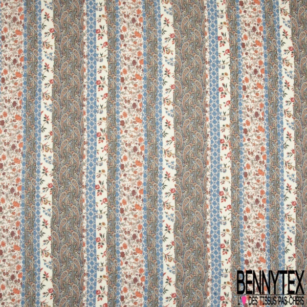 Voile Soie Viscose Crépon imprimé Tropical faune et Flore Multicolore fond Blanc Discret petite laize