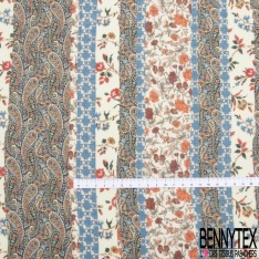 Voile Soie Viscose Crépon imprimé Tropical faune et Flore Multicolore fond Blanc Discret petite laize