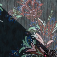 Mousseline Voile Crépon Polyester imprimé Grande Fleur Cachemire Multicolore fond Jaspe