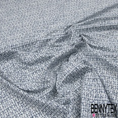 Popeline Coton Elasthanne imprimé Petit Triangle Bleu fond Blanc Texturé