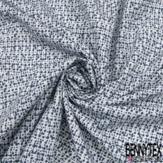 Popeline Coton Elasthanne imprimé Petit Triangle Bleu fond Blanc Texturé