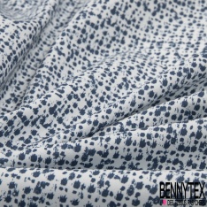 Popeline Coton Elasthanne imprimé Petit Triangle Bleu fond Blanc Texturé