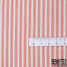 Coton Tissé Teint Fin Imprimé Rayure Fine Horizontale Plumetis Cayenne Blanc