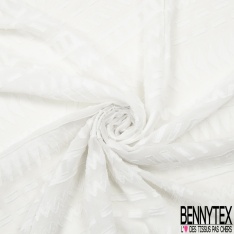 Mousseline Polyester Rayure à Frange Horizontale Blanc Optique ton sur ton