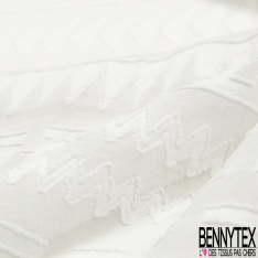 Mousseline Polyester Rayure à Frange Horizontale Blanc Optique ton sur ton