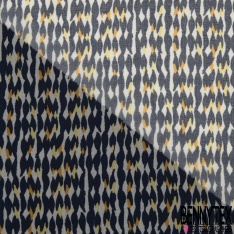 Mousseline Polyester imprimé imprimé Petite Rangée Verticale de Losange Caban Jaune Zinnia Ecru