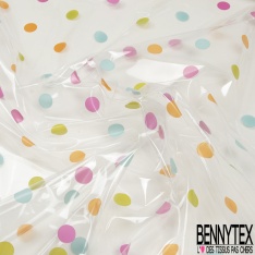 Toile Cirée Transparente Cristal à Pois Multicolore 0.10MM