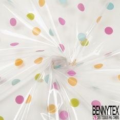 Toile Cirée Transparente Cristal à Pois Multicolore 0.10MM