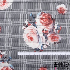 Matelassé Simple Face Polyester imprimé Prince de Galle Fantaisie petit Bouquet de Rose fond Blanc
