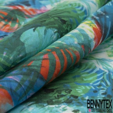 Voile de Coton imprimé tropical multicolore