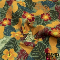 Toile à Transat et Chilienne imprimé feuilles multicolores et ananas chaleur d'or Fond vert