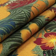 Toile à Transat et Chilienne imprimé feuilles multicolores et ananas chaleur d'or Fond vert
