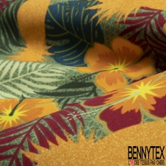 Toile à Transat et Chilienne imprimé feuilles multicolores et ananas chaleur d'or Fond vert