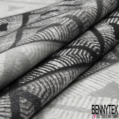 Coton imprimé motif ethnique ton noir et blanc grande laize