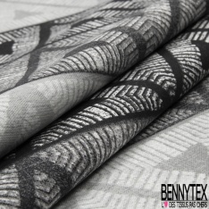 Coton imprimé motif ethnique ton noir et blanc grande laize