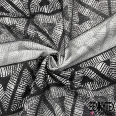 Coton imprimé motif ethnique ton noir et blanc grande laize