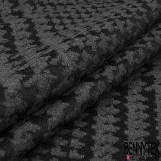 Sergé de laine double face recto petit quadrillage écru olive noir verso noir