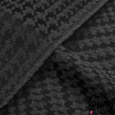 Sergé de laine double face recto petit quadrillage écru olive noir verso noir