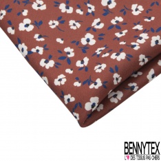 Twill Polyester élasthanne imprimé petite rose ton bleu fond noir profond