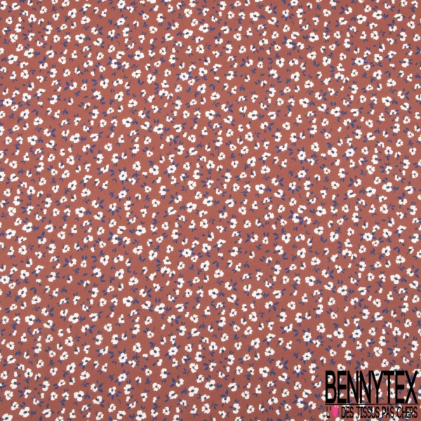 Twill Polyester élasthanne imprimé petite rose ton bleu fond noir profond