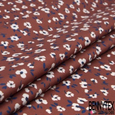 Twill Polyester élasthanne imprimé petite rose ton bleu fond noir profond