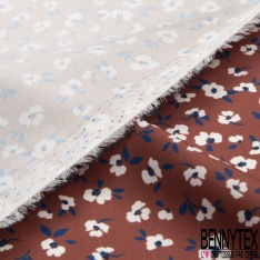 Twill Polyester élasthanne imprimé petite rose ton bleu fond noir profond