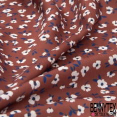 Twill Polyester élasthanne imprimé petite rose ton bleu fond noir profond
