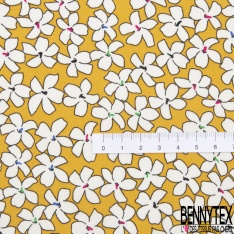 Coupon 3m coton style Liberty imprimé fleur blanche fond vierge d'or