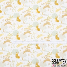 Coton imprimé esprit toile de jouy fond or pépite