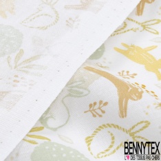 Coton imprimé esprit toile de jouy fond or pépite