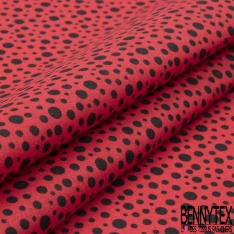Coton imprimé esprit petit pois rouge fond blanc