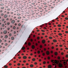 Coton imprimé esprit petit pois rouge fond blanc