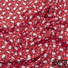 Coton imprimé esprit tête de coccinelle rigolote petit pois noir fond rouge