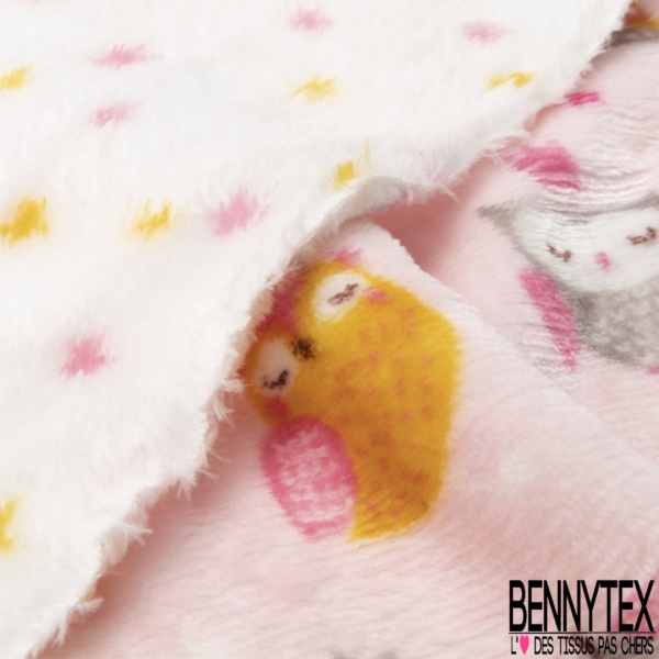 Peluche Imprimé Double Face Motif flocon de neige et tête d'animaux Fond Beige