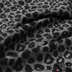 Coupon 3m dentelle polyamide élasthanne ajourée résille motif léopard noir blanc
