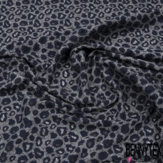 Coupon 3m dentelle polyamide élasthanne ajourée résille motif léopard navy blanc